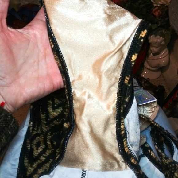 Vintage 1990's/Y2K Tribal Print Baja Blue Tan/Black High-Cut One Piece Swimsuit - Picture 8 of 12